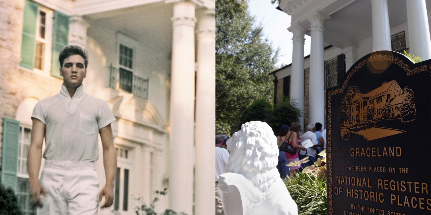 Elvis Presley and side-by-side photograph of the mansion.