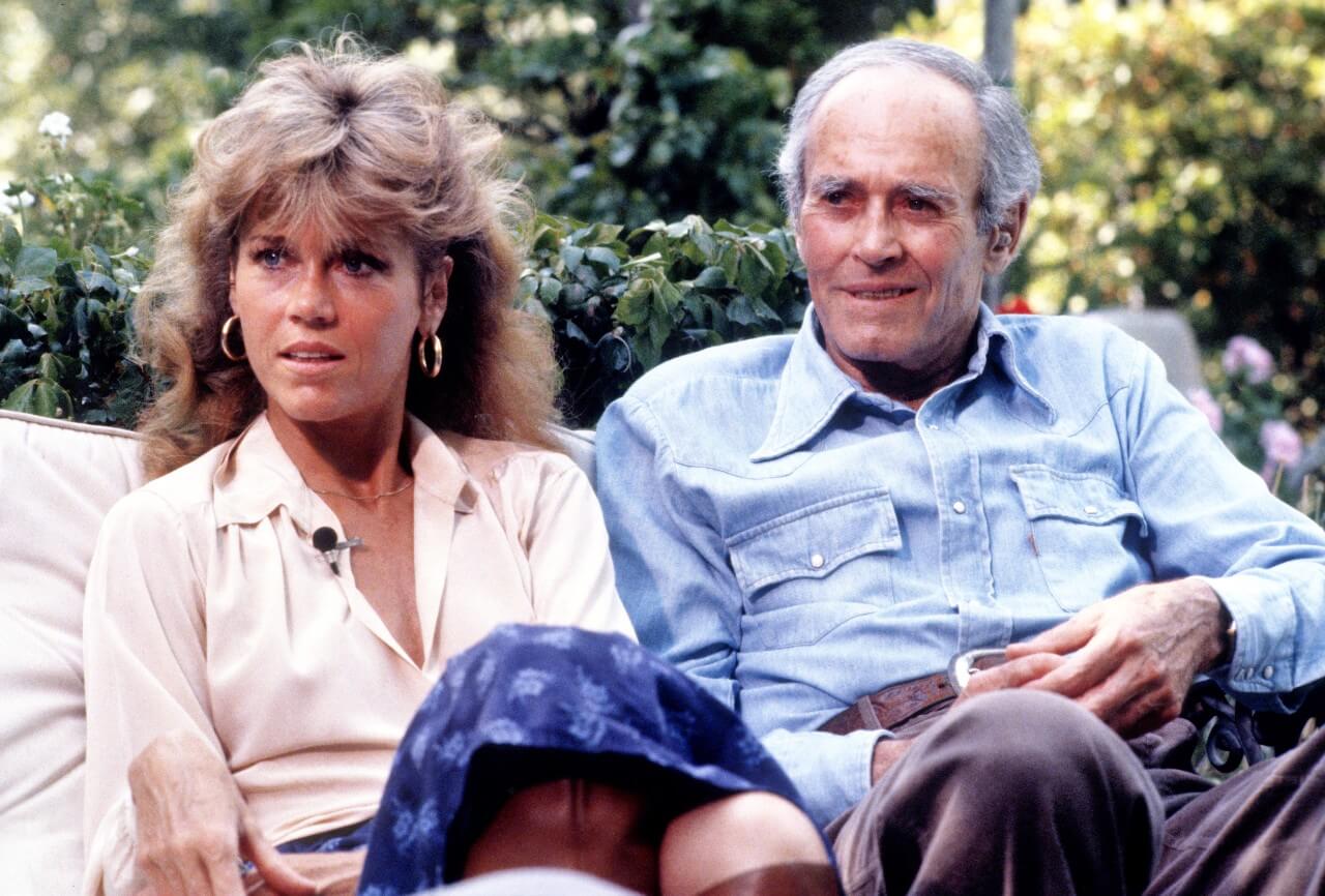 Jane Fonda sits next to her father, Henry Fonda.
