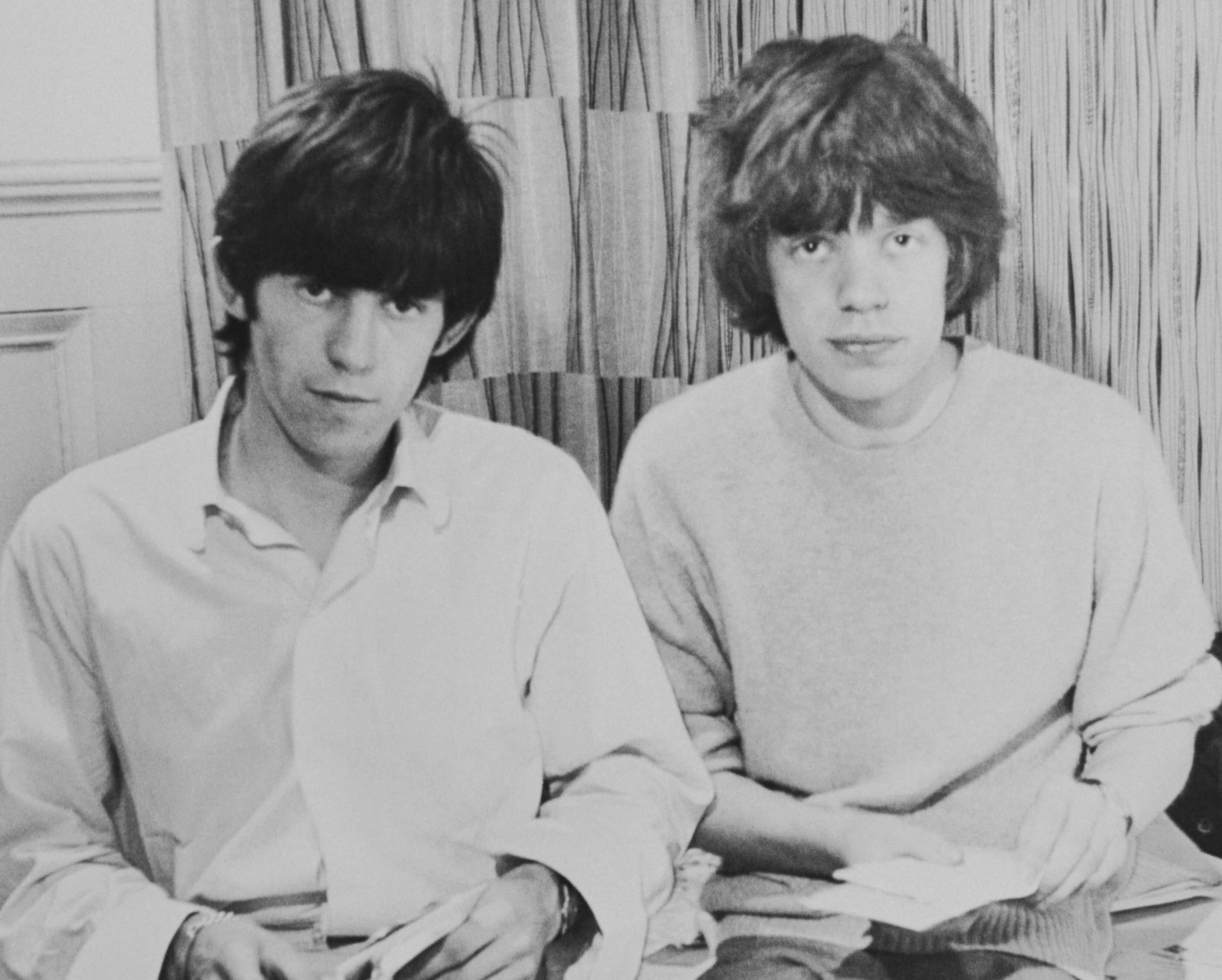 The Rolling Stones' Keith Richards and Mick Jagger in black-and-white