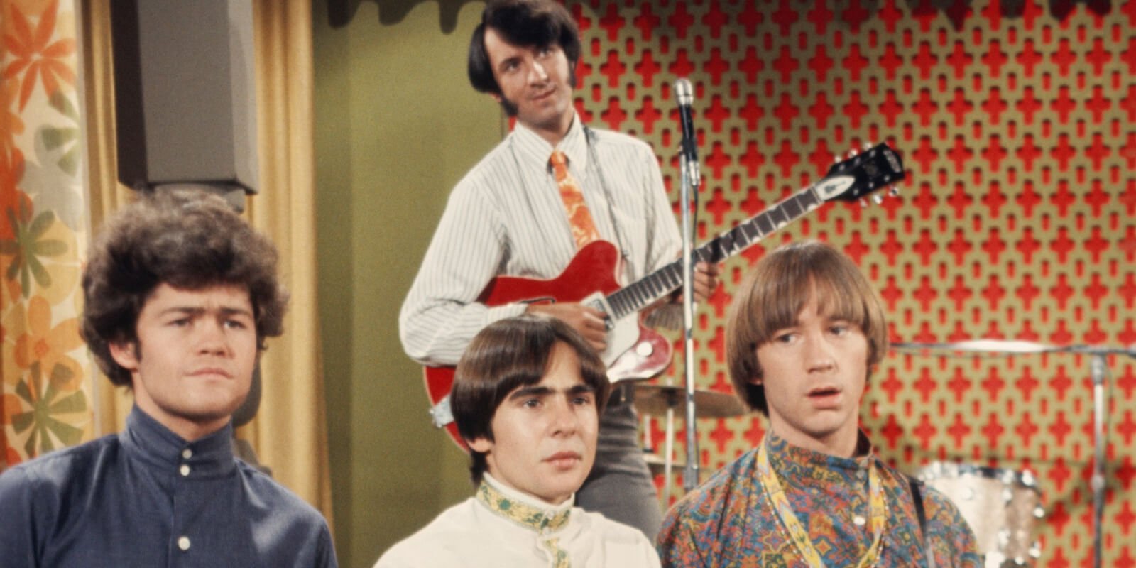 Micky Dolenz, Davy Jones, Mike Nesmith, and Peter Tork on the set of 'The Monkees.'