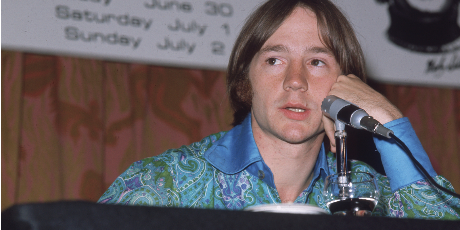 Peter Tork, a singer and bass guitarist with the manufactured pop group the Monkees, at a press conference in England.