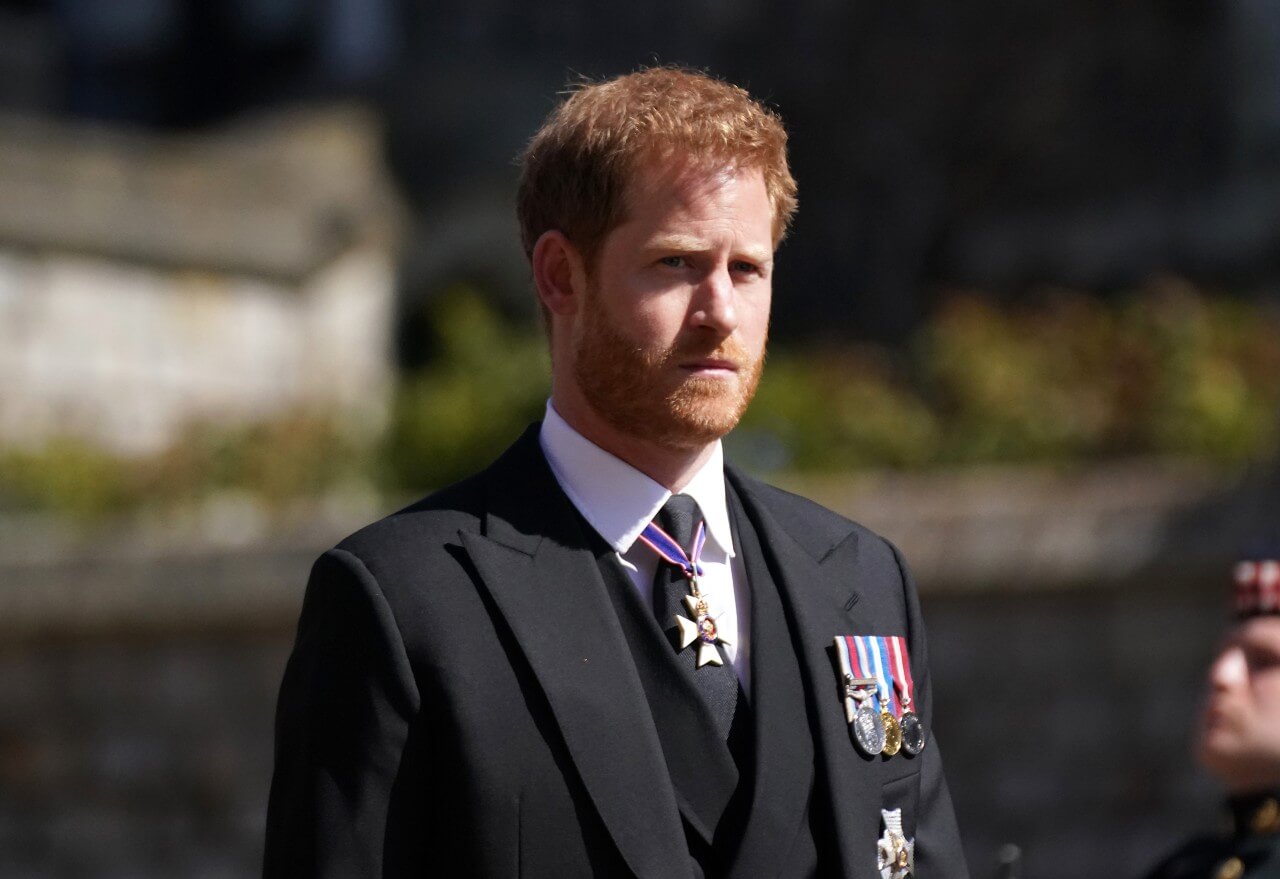 Prince Harry attends the funeral of Prince Philip.