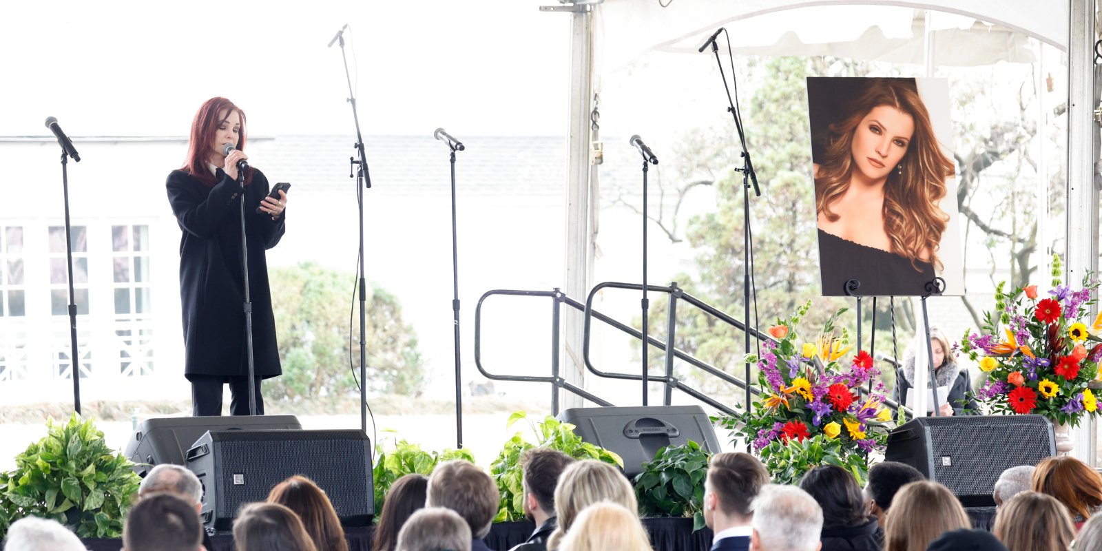 Priscilla Presley speaks at Lisa Marie Presley's celebration of life ceremony in Memphis, TN in Jan. 2023.