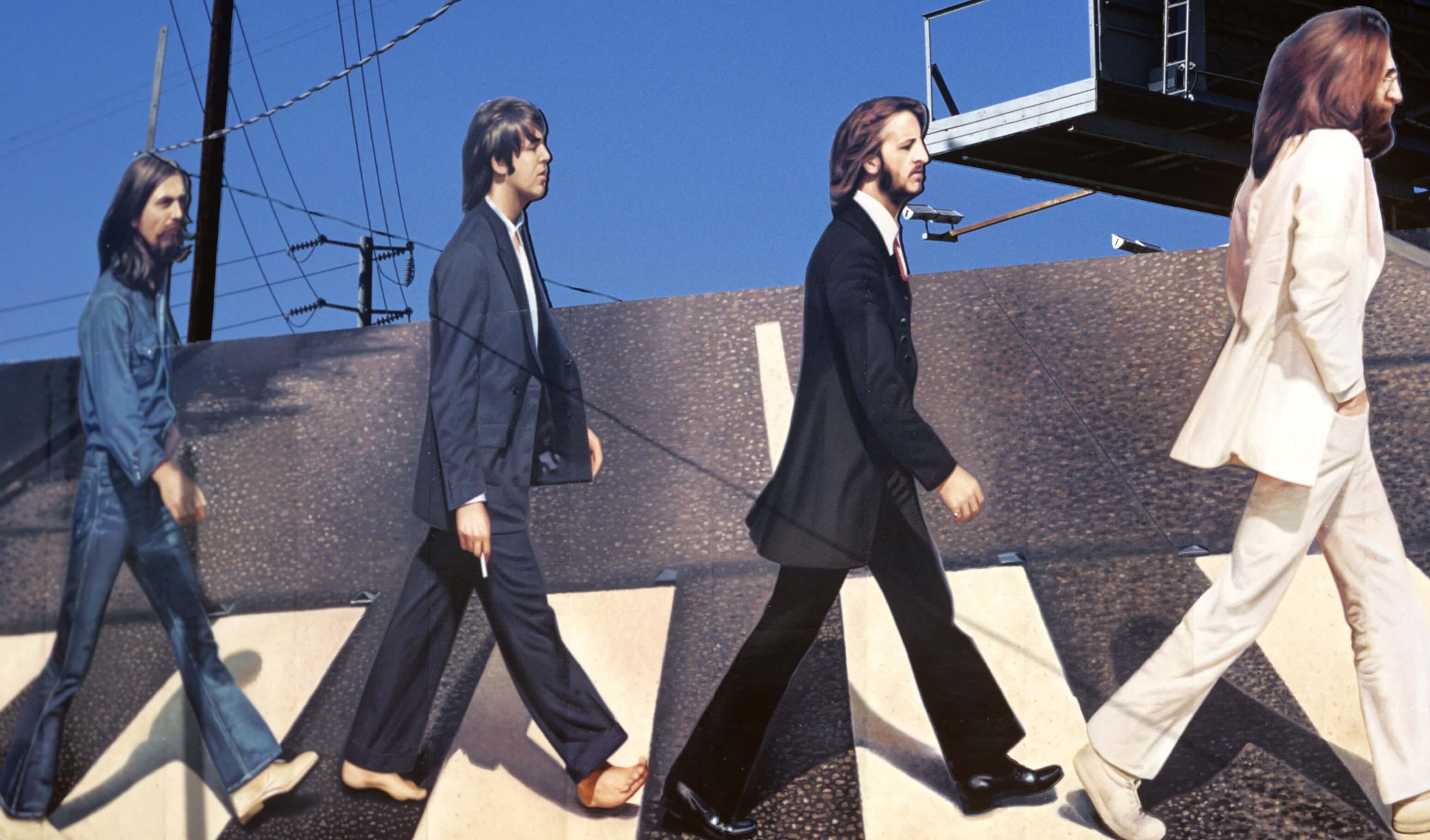 The cover of The Beatles' 'Abbey Road' on a sign