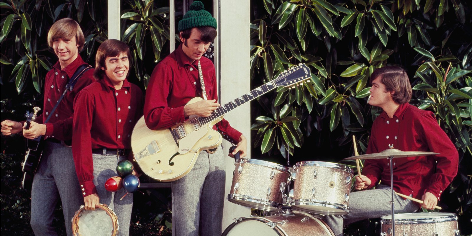 Peter Tork, Davy Jones, Mike Nesmith and Micky Dolenz in a scene still from the television series 'The Monkees.'