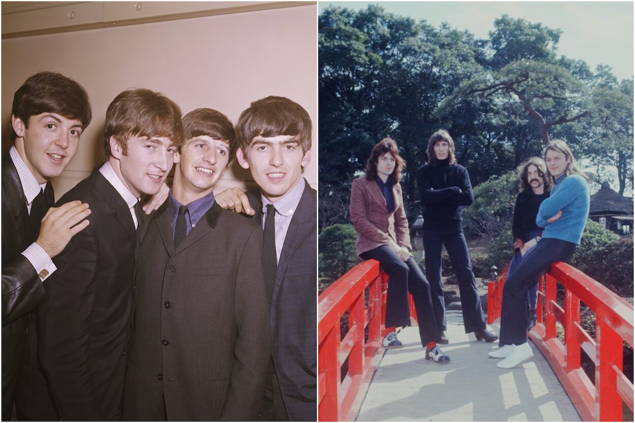 Paul McCartney (from left), John Lennon, Ringo Starr, and George Harrison of The Beatles circa 1964; Pink Floyd's Rick Wright, Roger Waters, Nick Mason, and David Gilmour in Japan in 1972.