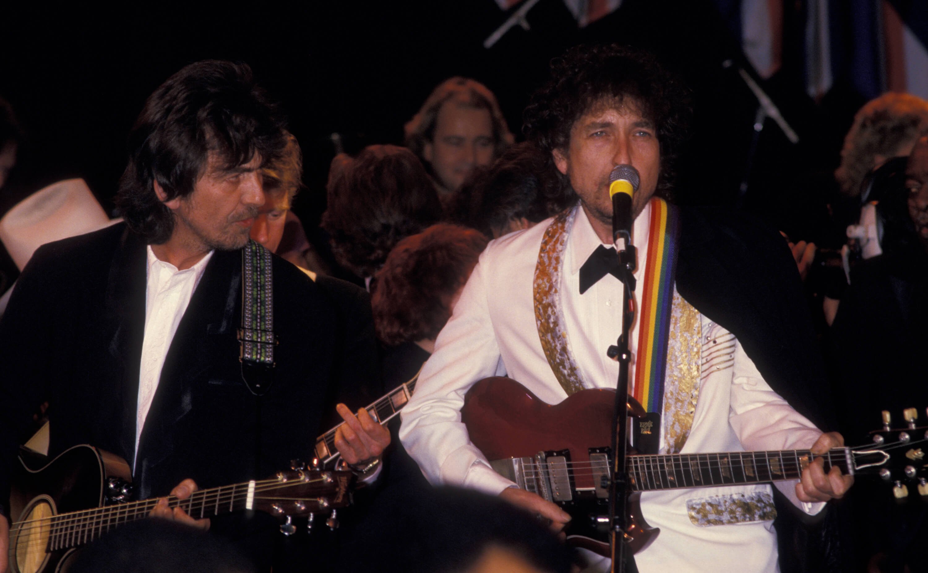 George Harrison of The Beatles and Bob Dylan, inductees