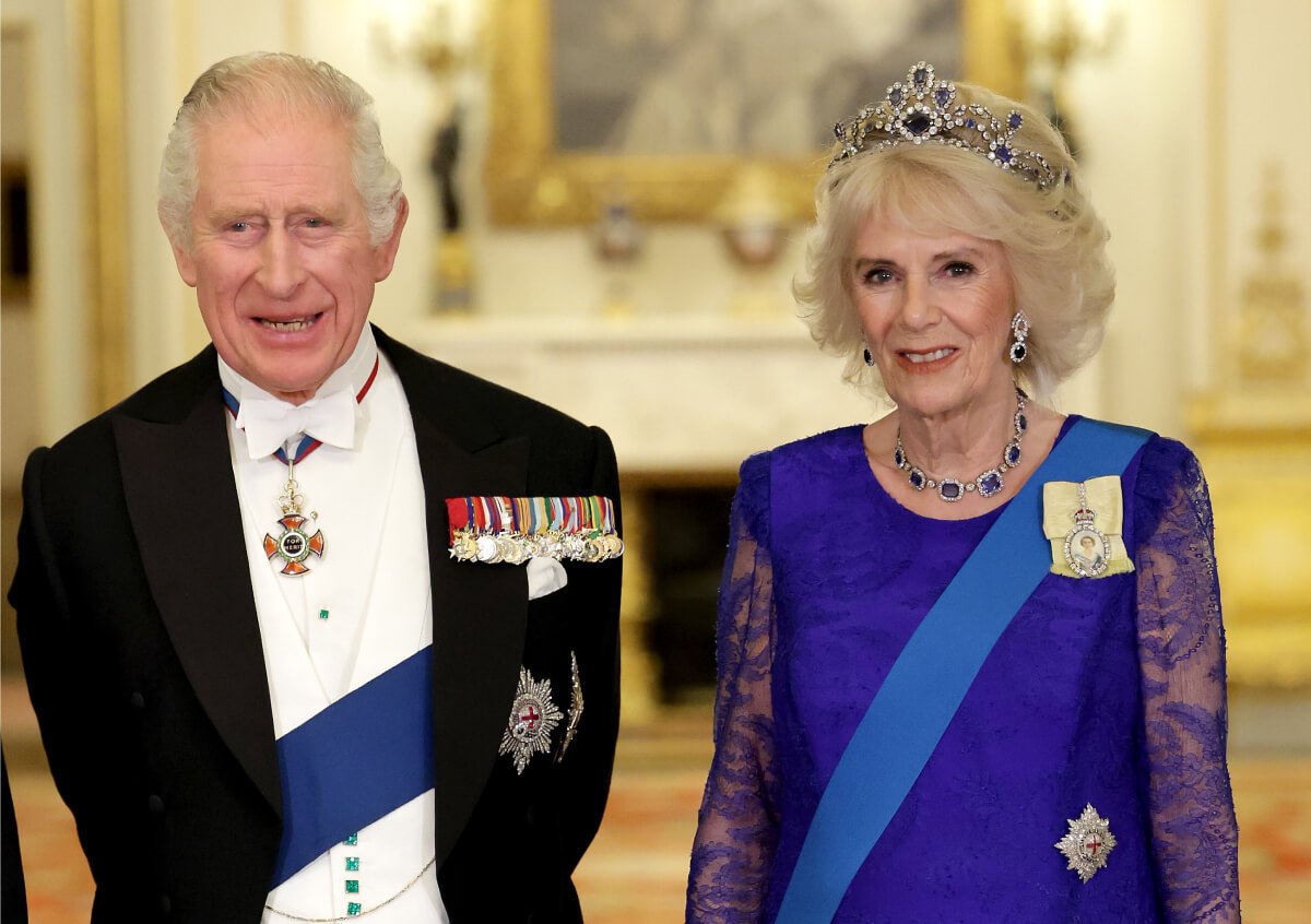 Camilla Parker Bowles, Queen Consort and King Charles III during the State Banquet at Buckingham Palace on November 22, 2022 in London, England. 