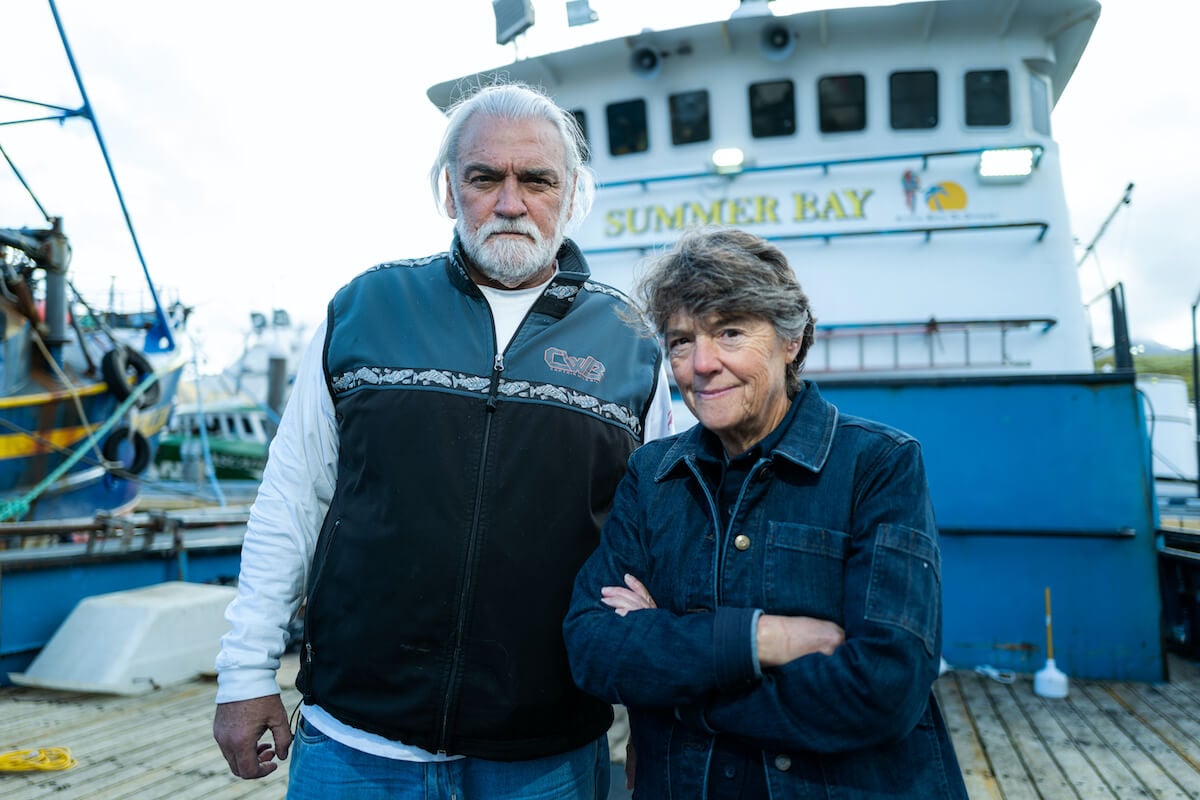 Captain Wild Bill Wichrowski and Linda Greenlaw from 2023 season of 'Deadliest Catch,' standing on the deck of a boat