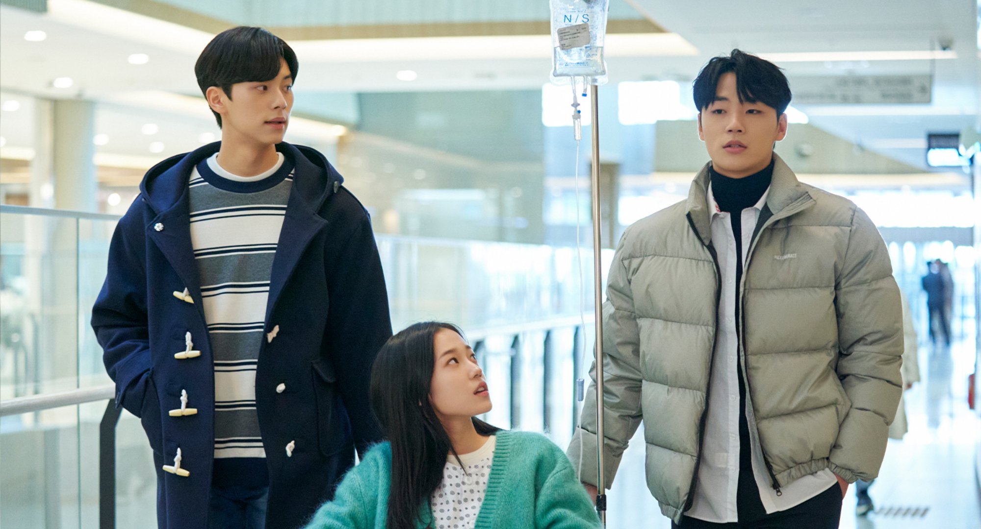 Characters Sun-jae, Hae-yi, and Geon-hu in 'Crash Course in Romance.'