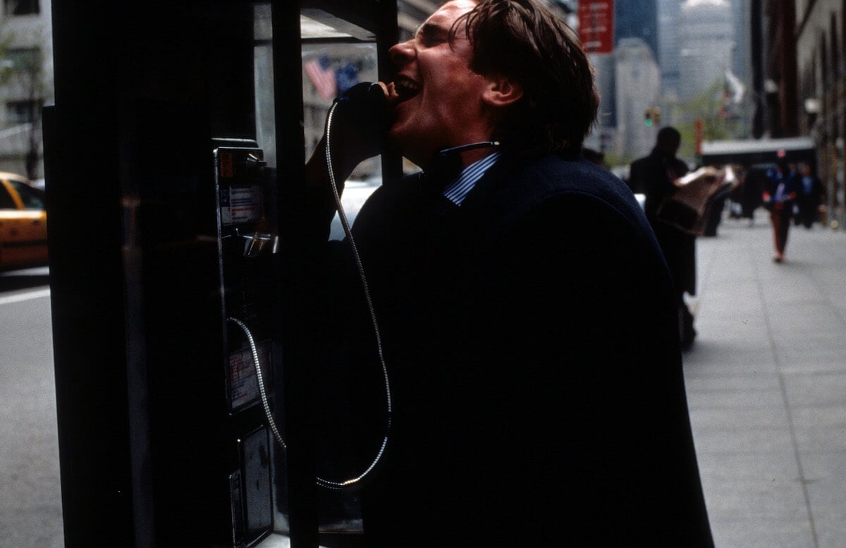 Christian Bale yelling into pay phone during 'American Psycho scene'
