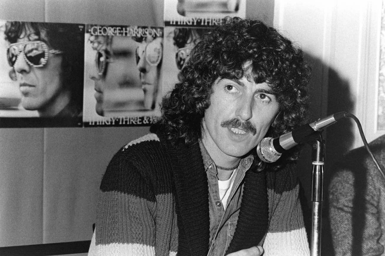 George Harrison at a press conference in 1977.