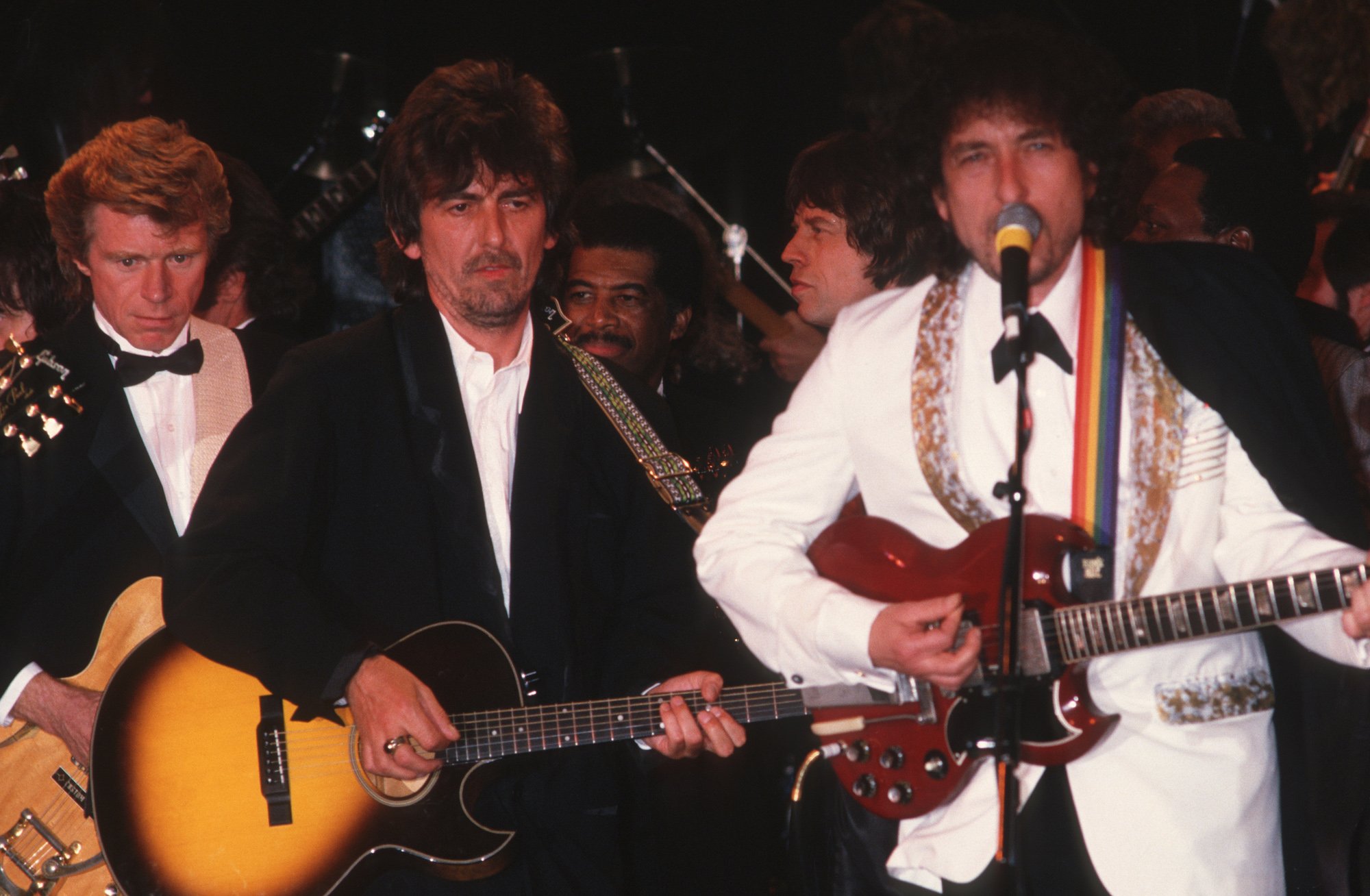 George Harrison and Bob Dylan at the Waldorf Astoria Hotel in New York