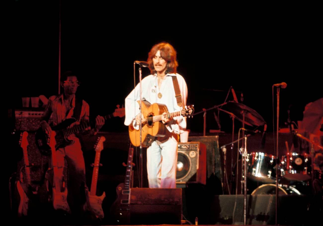 George Harrison performing during his 'Dark Horse' tour in 1974.
