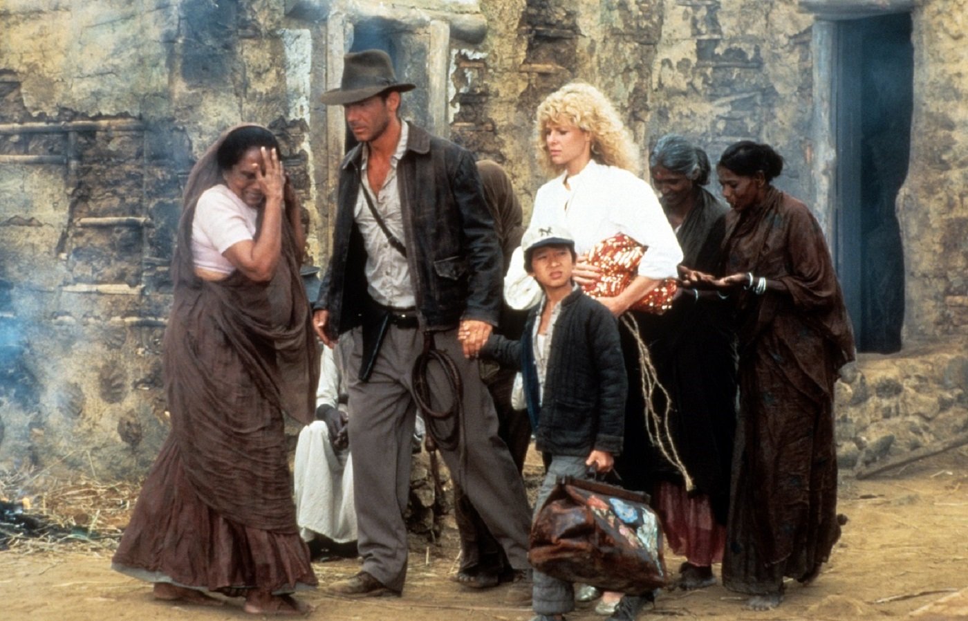 Harrison Ford, Jonathan Ke Quan, and Kate Capshaw in 'Indiana Jones and the Temple of Doom'