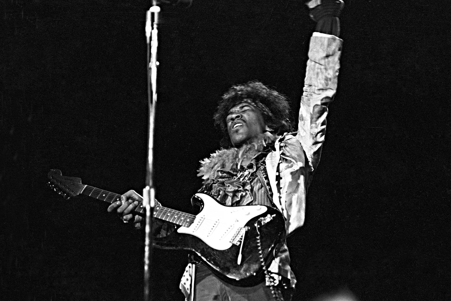 Jimi Hendrix performs during the Monterey Pop Festival in 1967