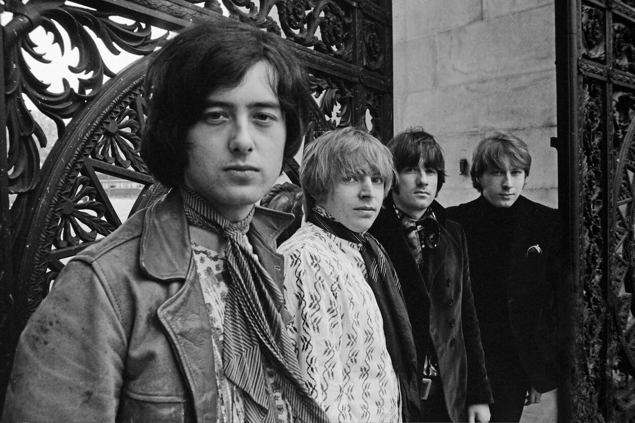 Jimmy Page (front) and Yardbirds bandmates Keith Relf, Jim McCarty, and Chris Dreja pose for a photo in London in 1967.