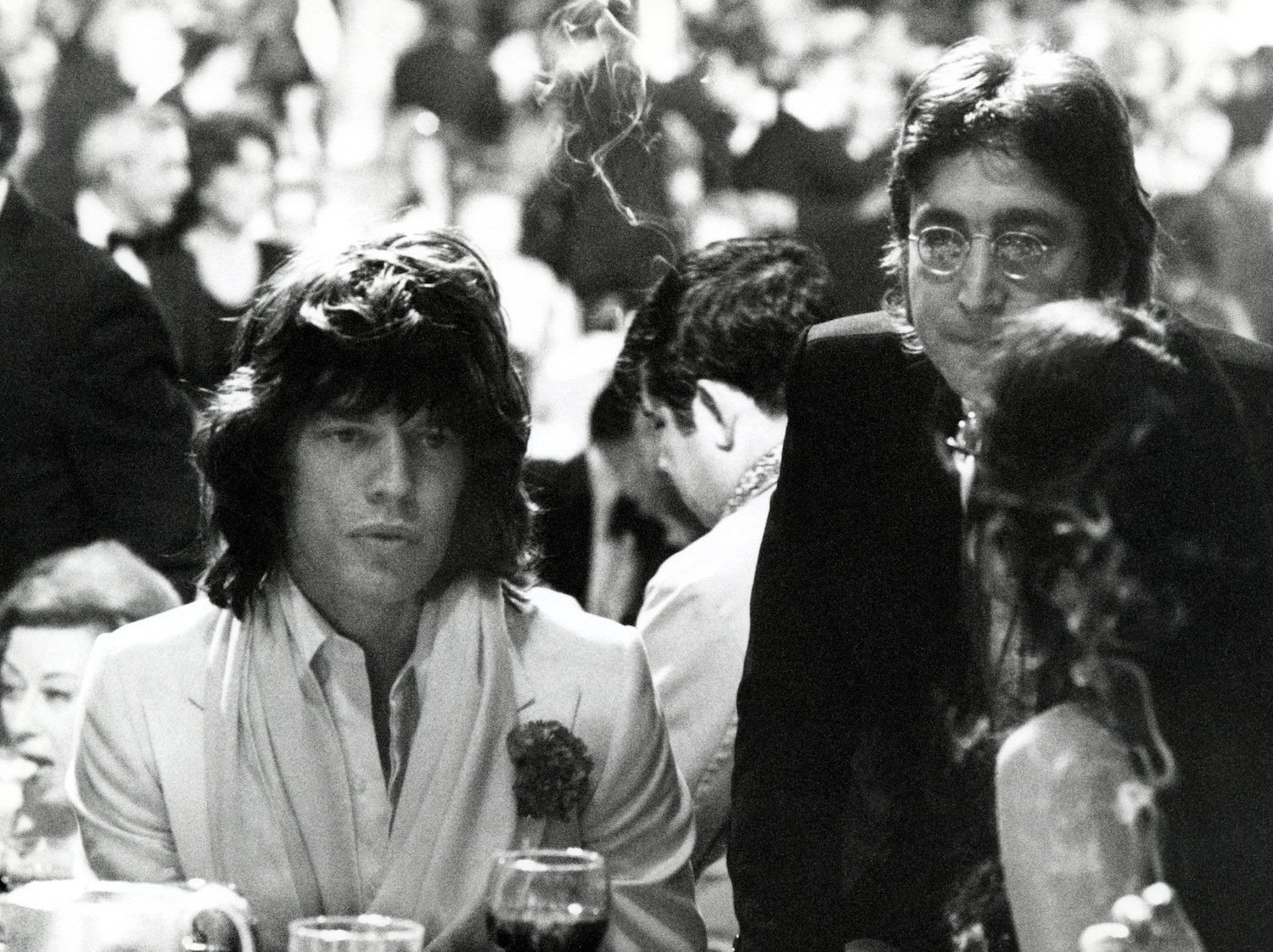 Mick Jagger, John Lennon, and May Pang attend the AFI salute to James Cagney