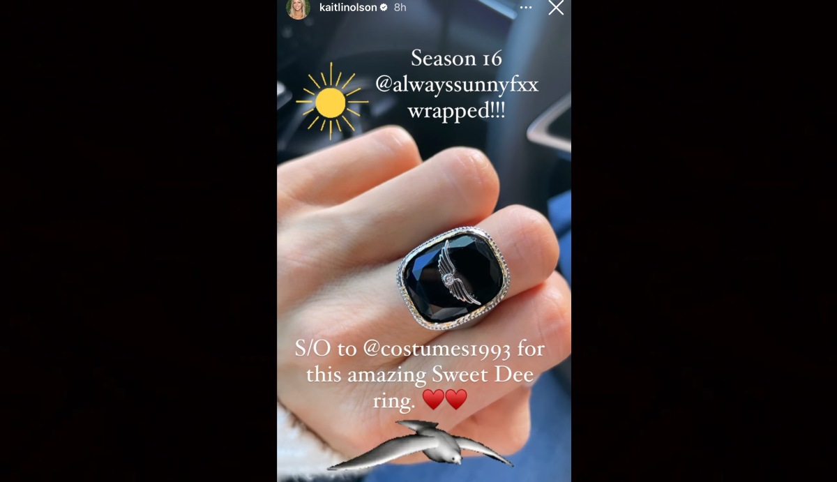 An Instagram Stories post by 'It's Always Sunny in Philadelphia' star, Kaitlin Olson, announcing she wrapped filming for season 16.