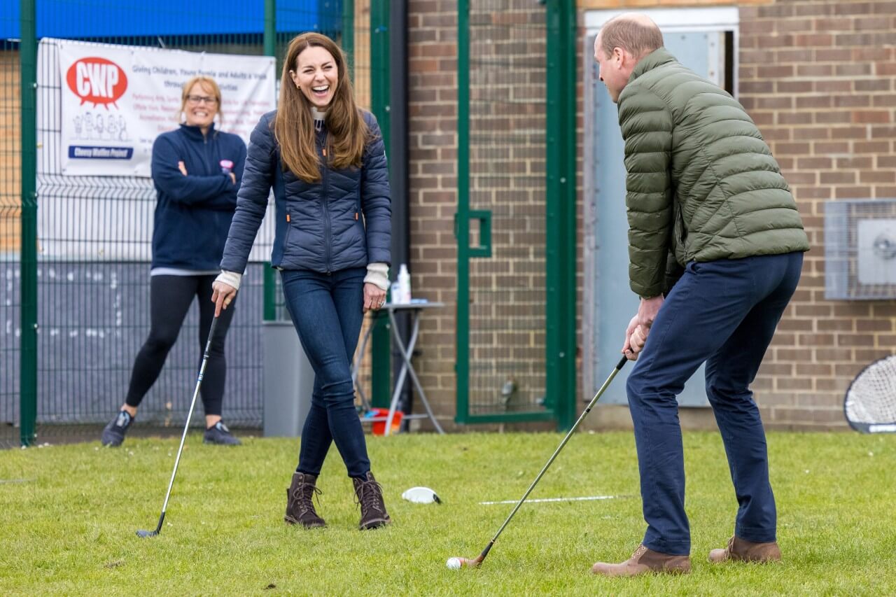 Kate Middleton and Prince William golf together.