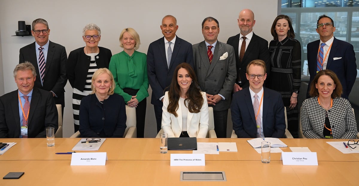 Kate Middleton poses with representatives from several companies at inaugural meeting of the Business Taskforce for Early Childhood