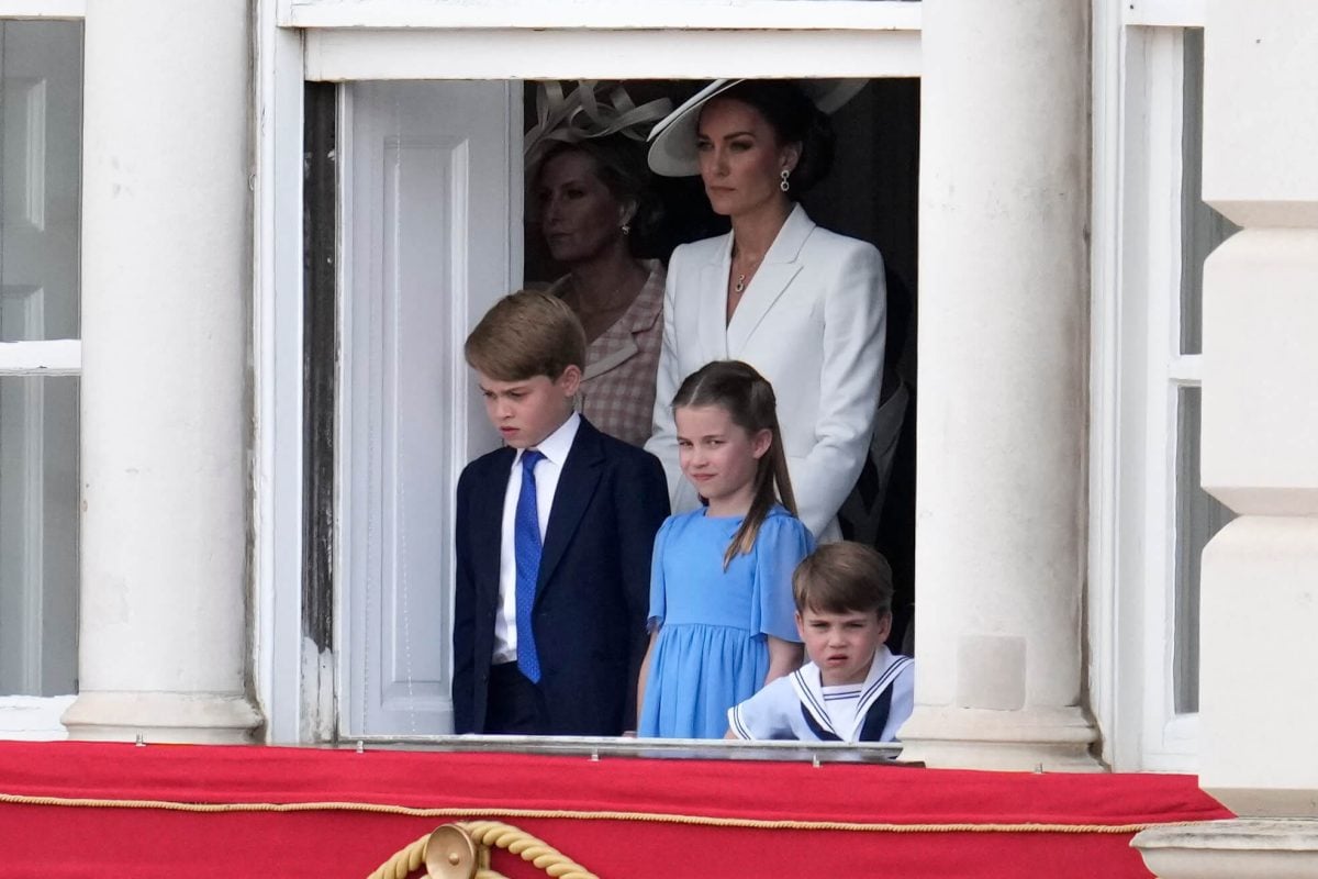 Kate Middleton with her kids Prince George, Princess Charlotte, and Prince Louis during Trooping The Colour