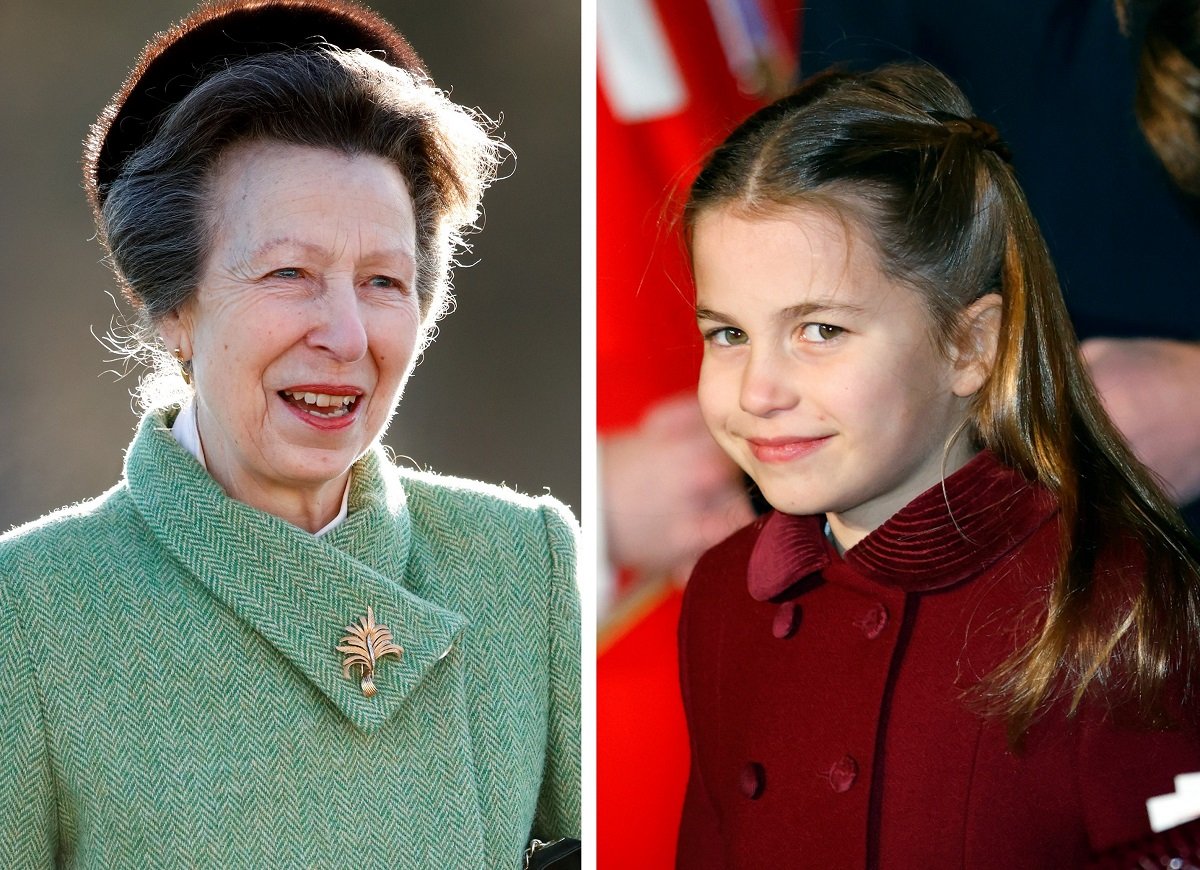 (L): Princess Anne at a parade, (R): Princess Charlotte at a Christmas Carol Service