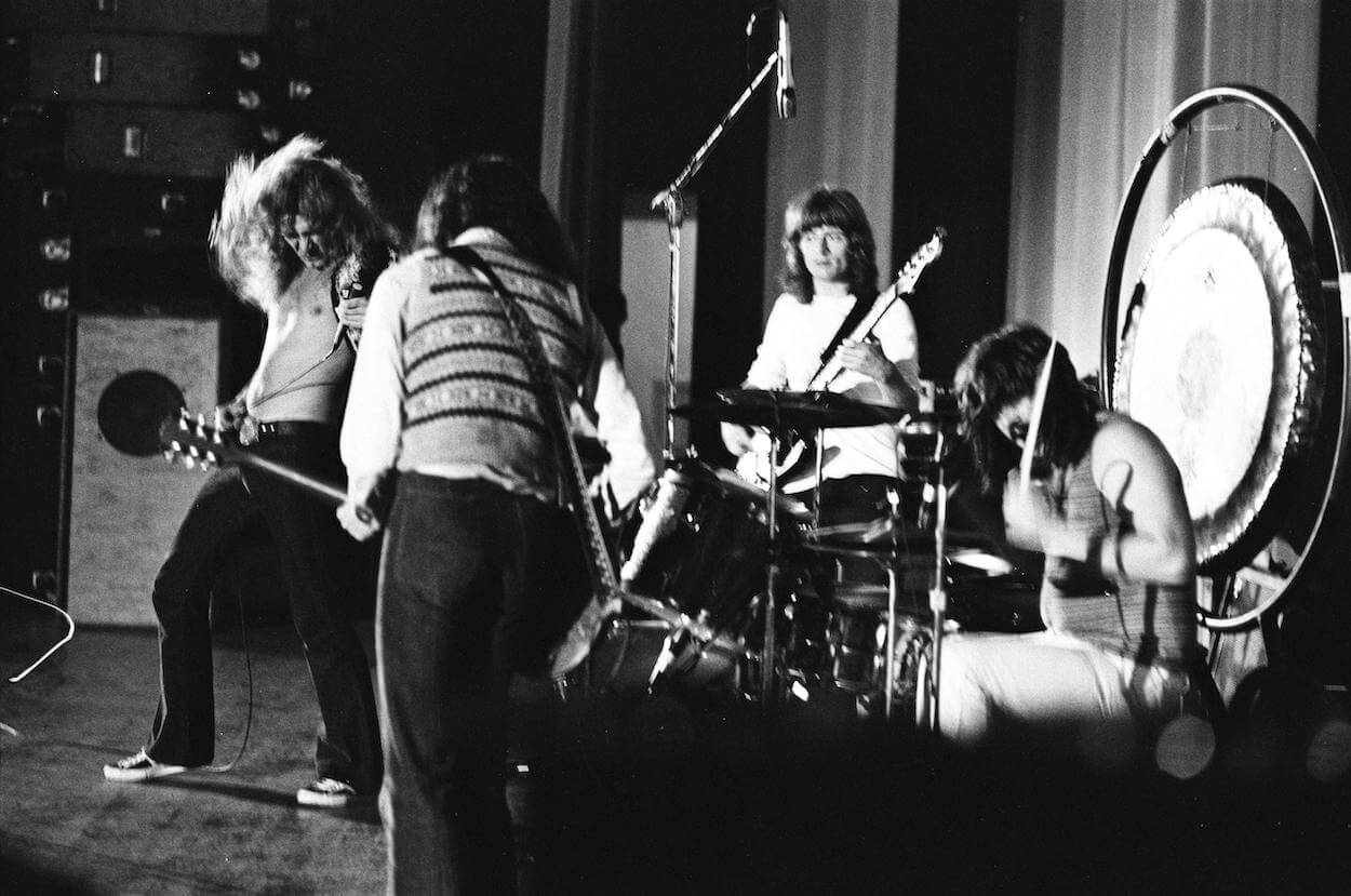 Led Zeppelin members (from left) Robert Plant, Jimmy Page, John Paul Jones, and John Bonham perform in Japan in 1971.