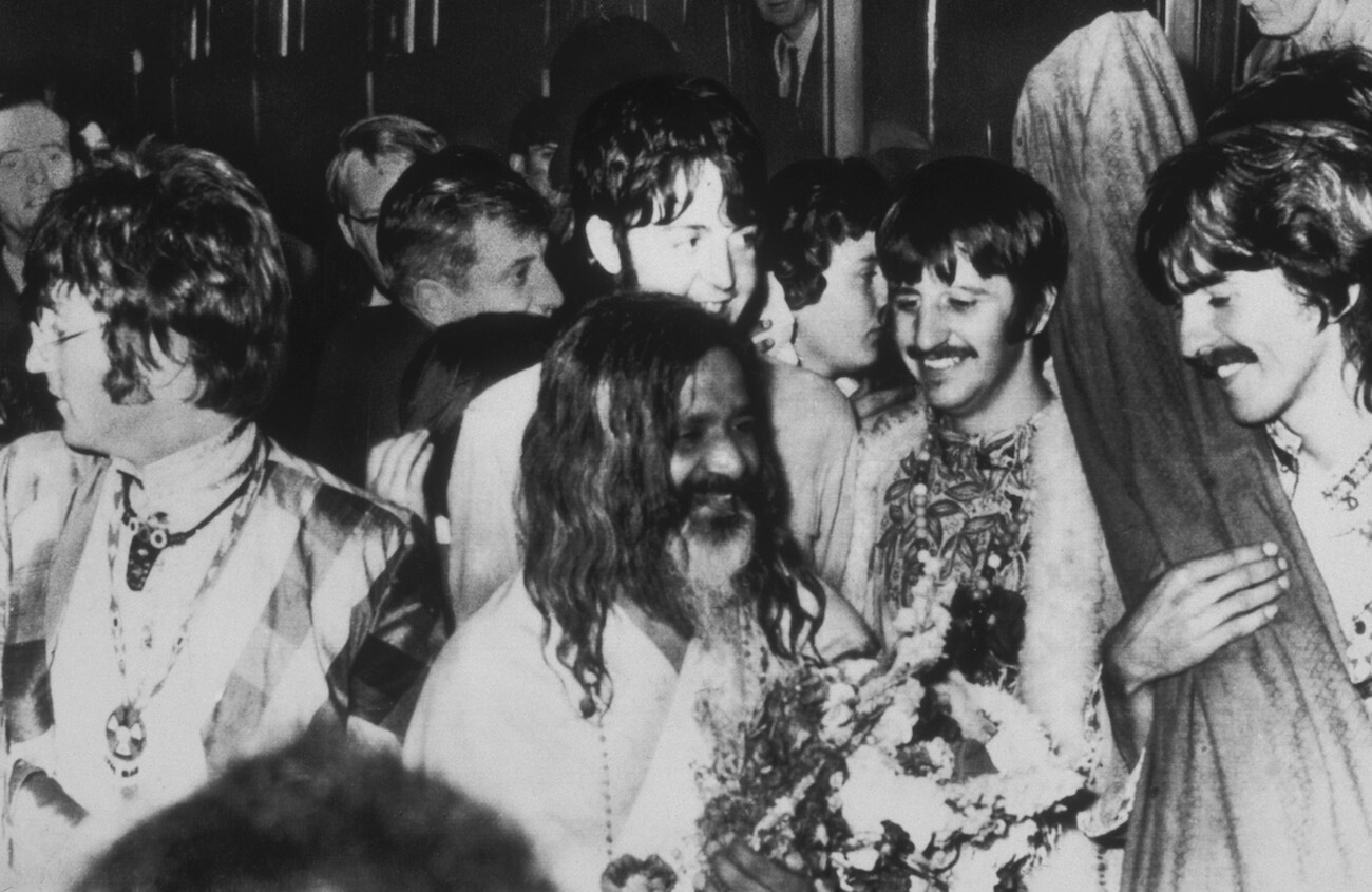Maharishi Mahesh Yogi with The Beatles in Bangor, Wales, 1967.