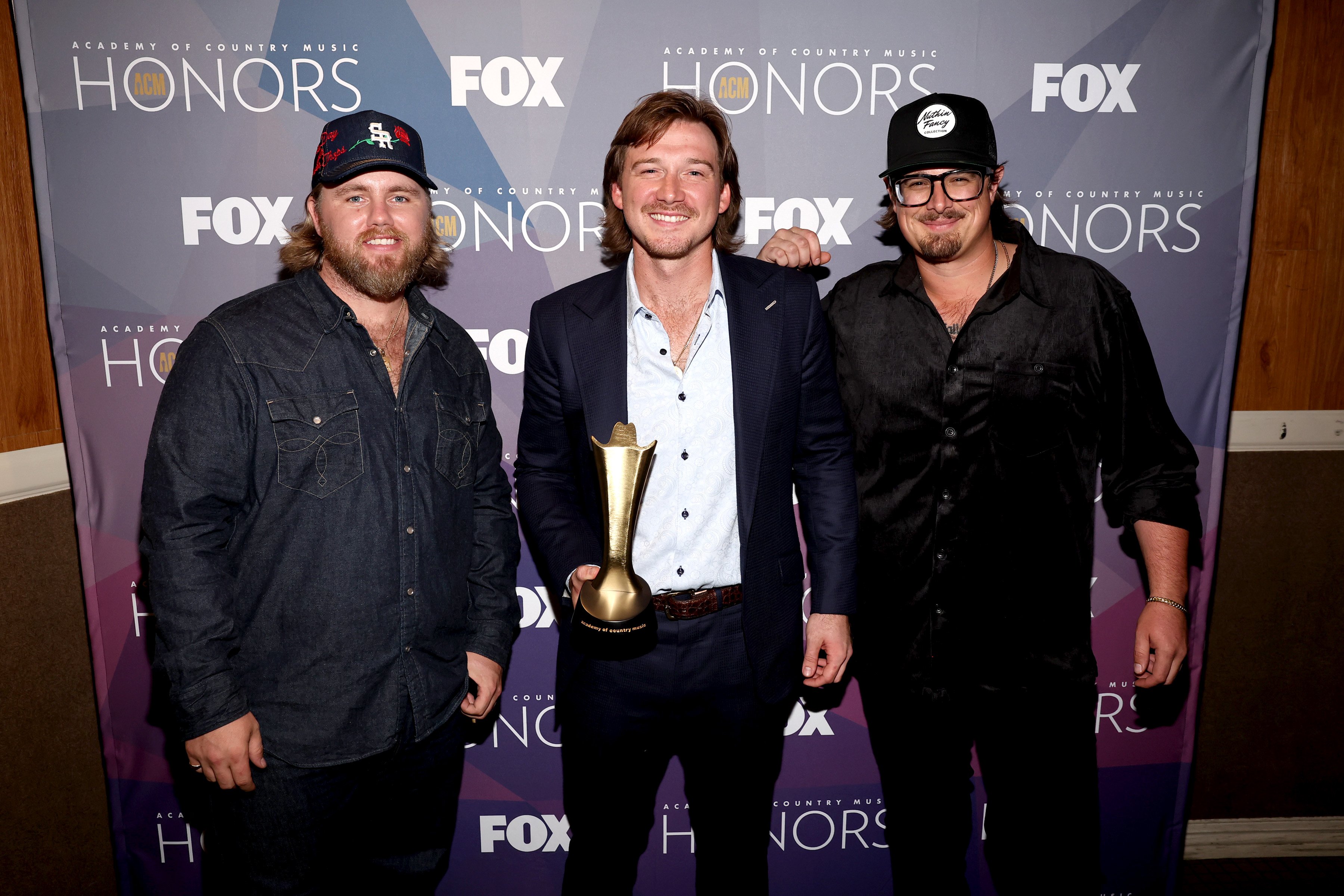 ERNEST, ACM Milestone Award Honoree Morgan Wallen, and ACM Songwriter of the Year Honoree HARDY attend the 15th Annual Academy Of Country Music Honors