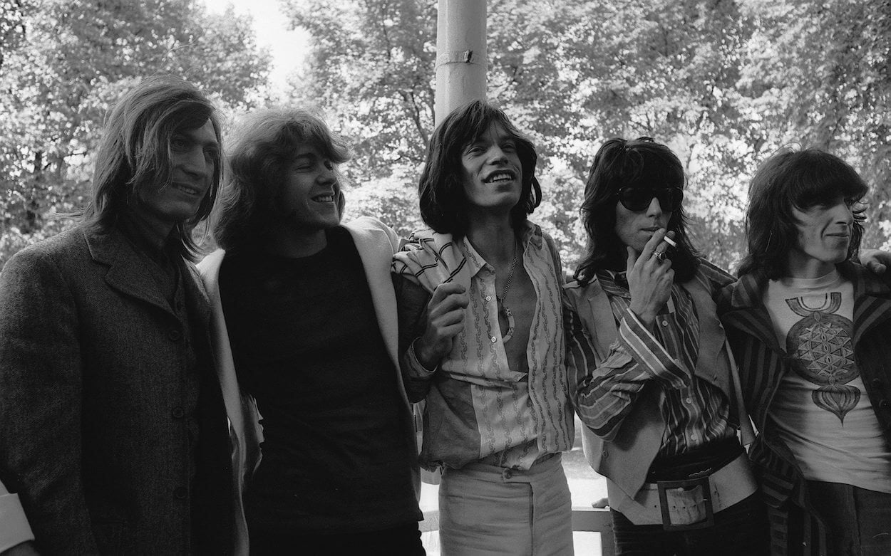 Rolling Stones members Charlie Watts (from left), Mick Taylor, Mick Jagger, Keith Richards, and Bill Wyman stand together to meet the press in 1969.