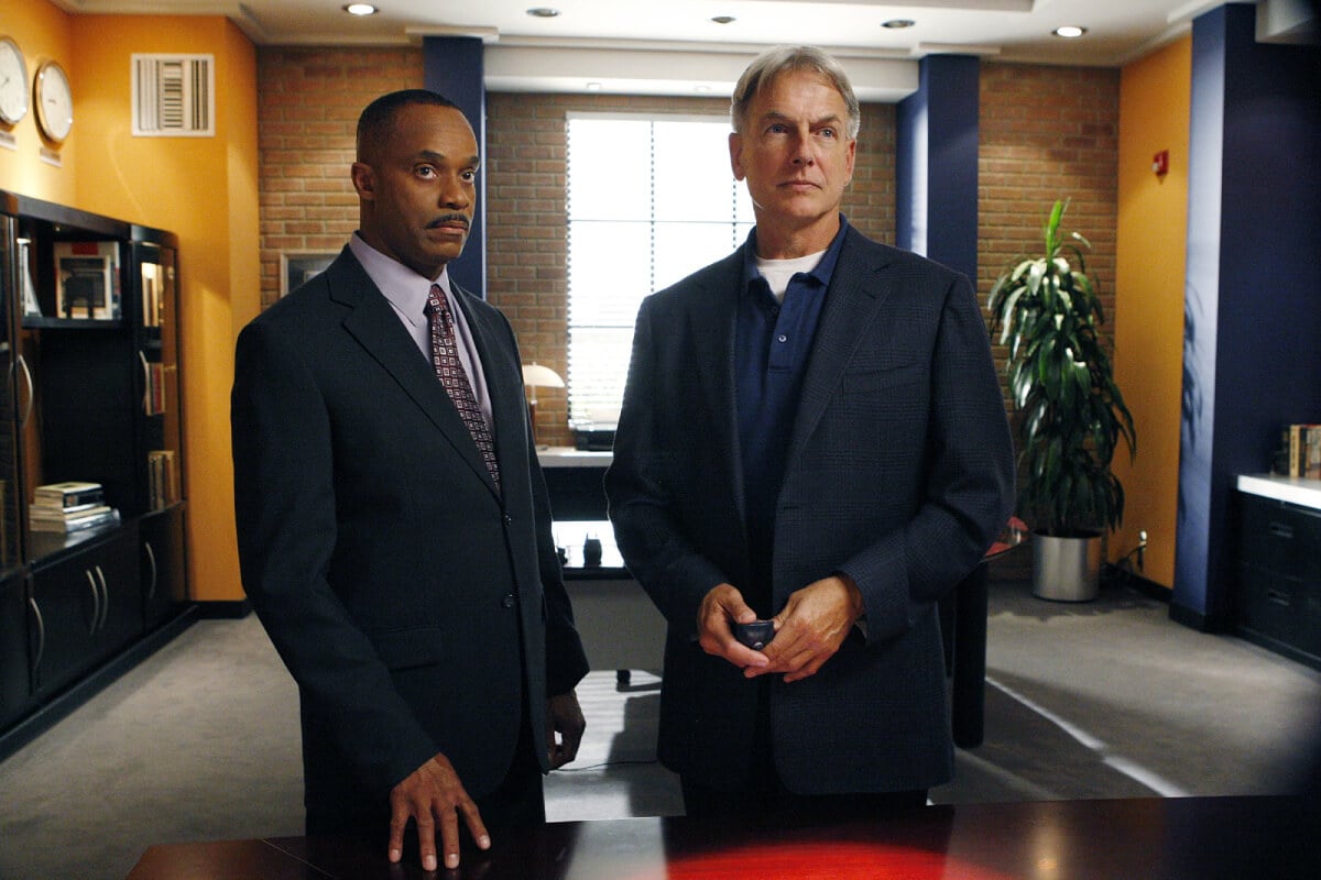 NCIS stars Rocky Carroll and Mark Harmon in an image from the show
