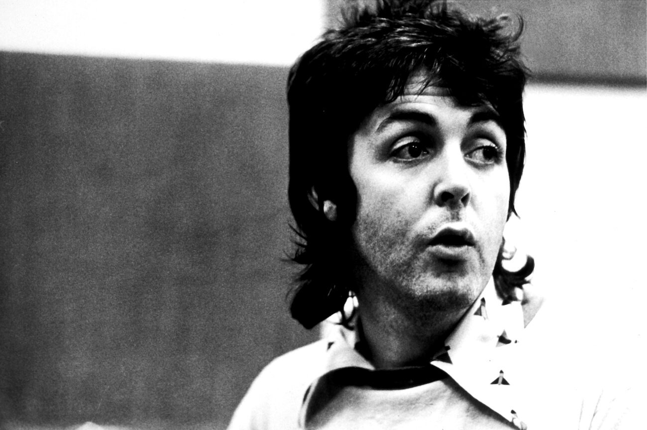 Paul McCartney with Wings in the recording studio in 1973.
