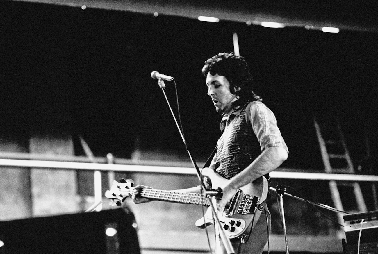 Paul McCartney rehearsing with Wings in 1973.