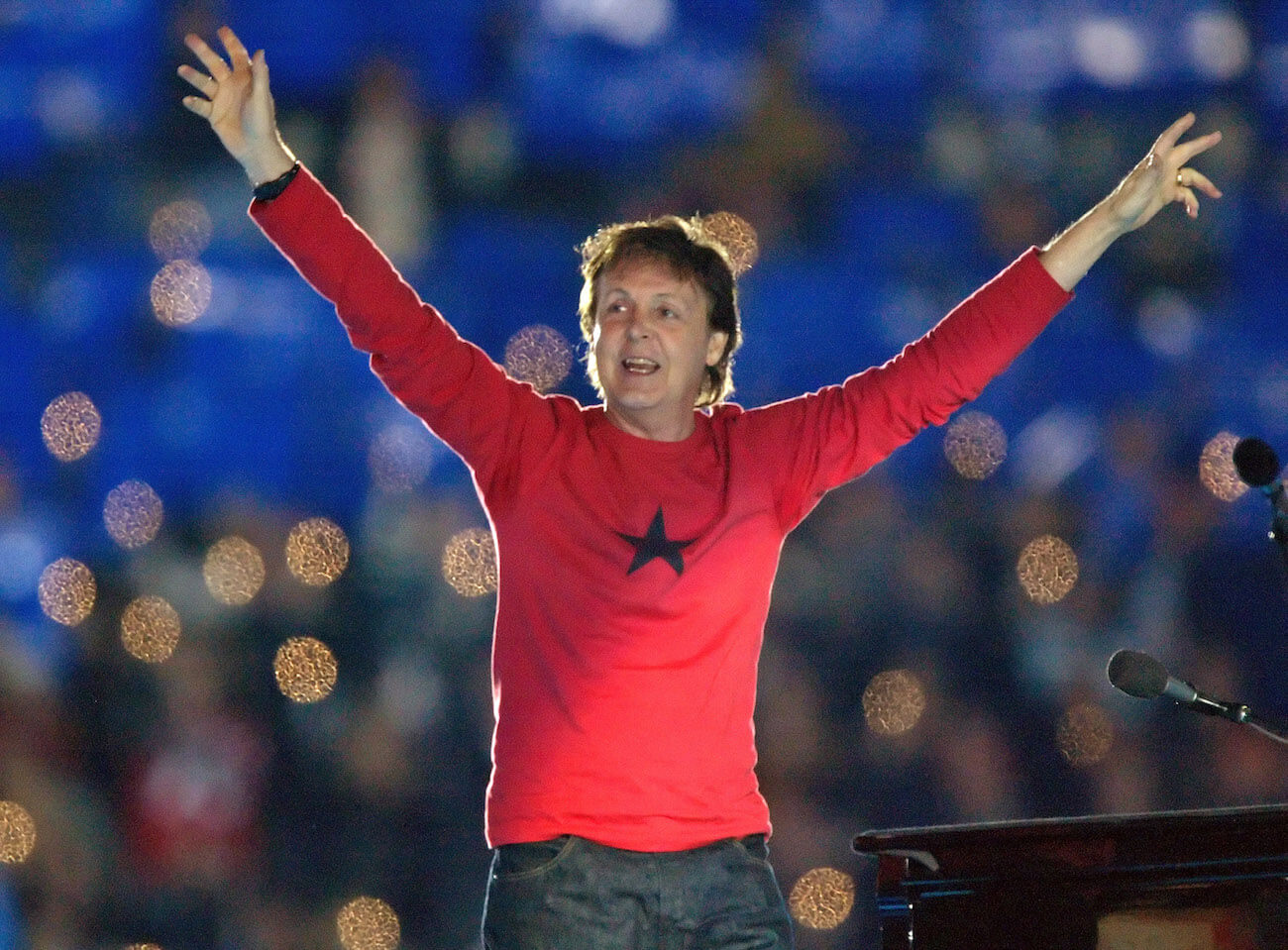 Paul McCartney performing at the Super Bowl in 2005.