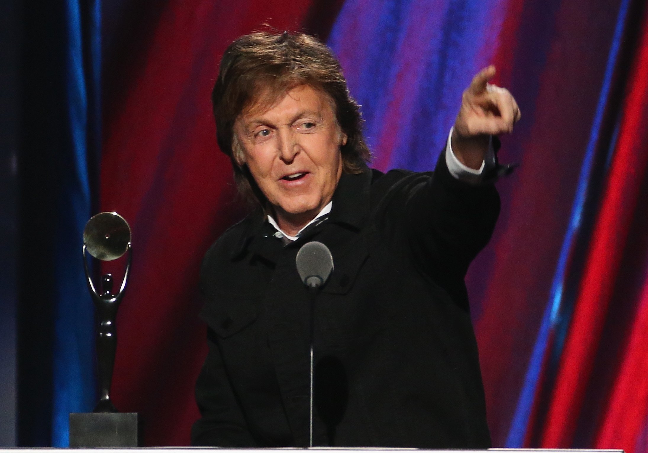 Paul McCartney onstage during the 30th Annual Rock and Roll Hall of Fame Induction Ceremony