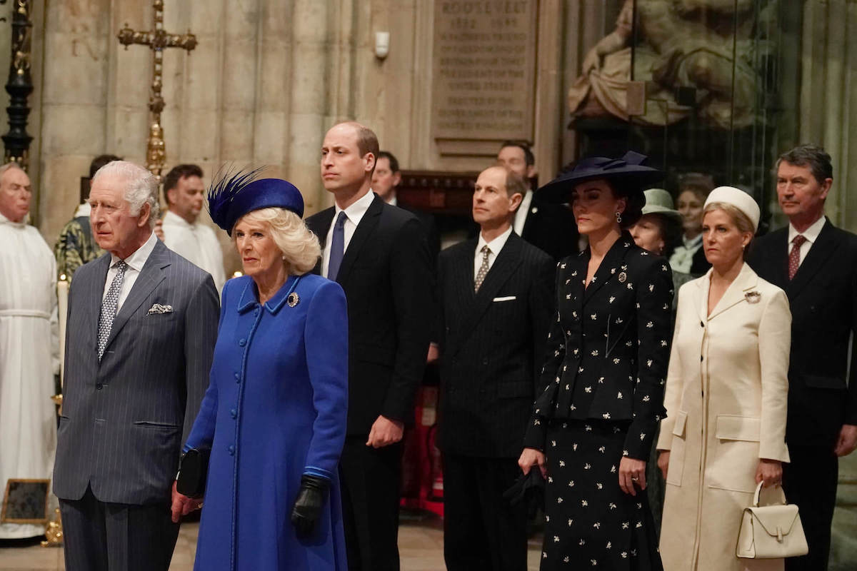 Prince Edward and Sophie, whom a body language expert called an 'oasis of calm,' stand among other British royals