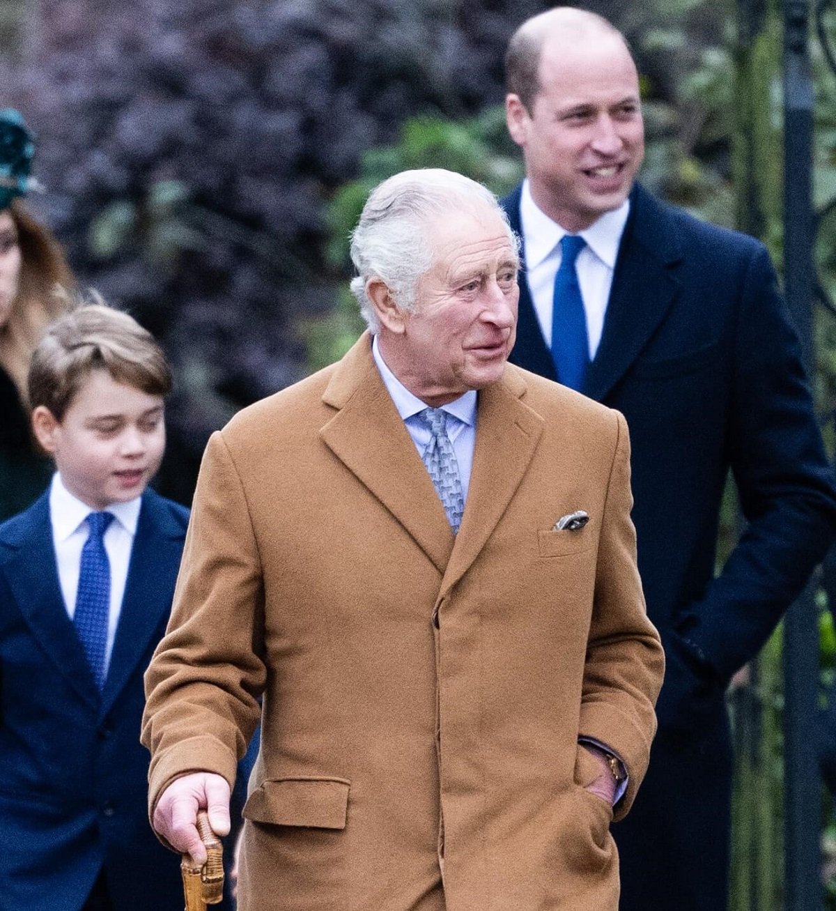 Prince George, King Charles III, and Prince William attend the Christmas Day service at Sandringham Church