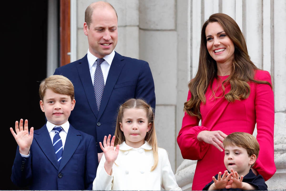 Prince George, Princess Charlotte, and Prince Louis, who are expected to have a 'minimal relationship' with Archie and Lili Mountbatten-Windsor, wave alongside Prince William and Kate Middleton