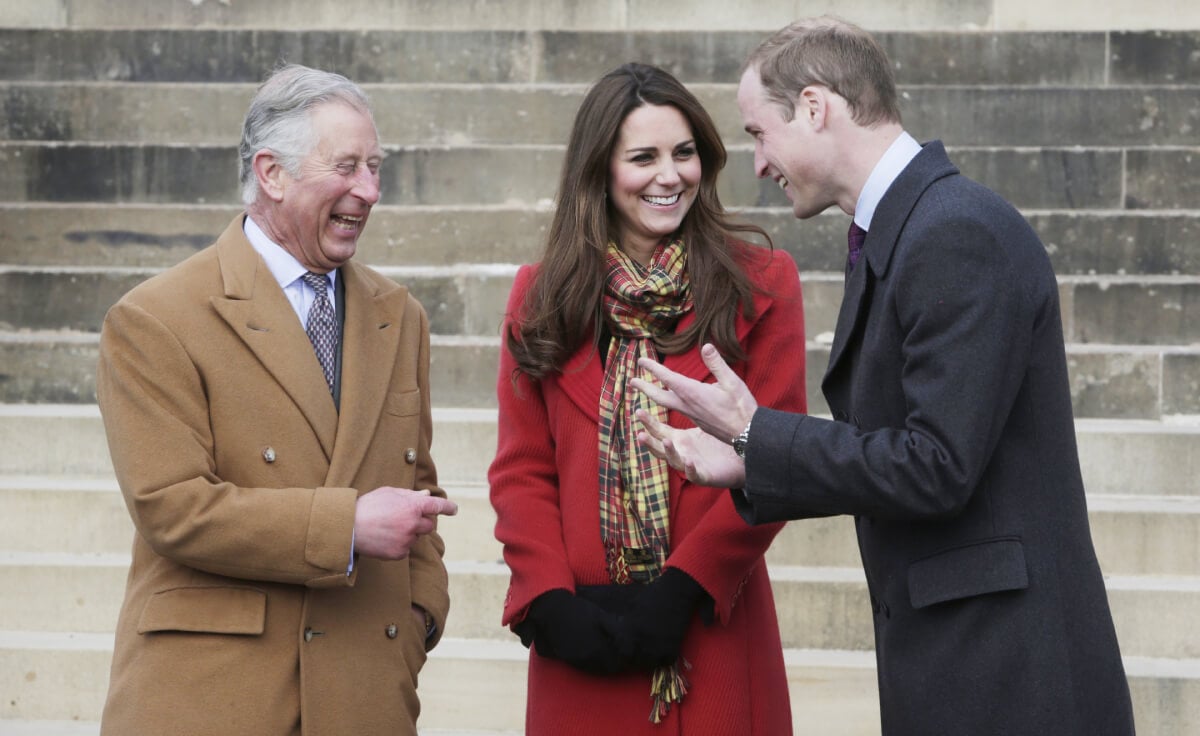 King Charles, then Prince Charles, Kate Middleton, then Duchess of Cambridge, and Prince William, then Duke of Cambridge, during a visit to Dumfries House on March 05, 2013 in Ayrshire, Scotland