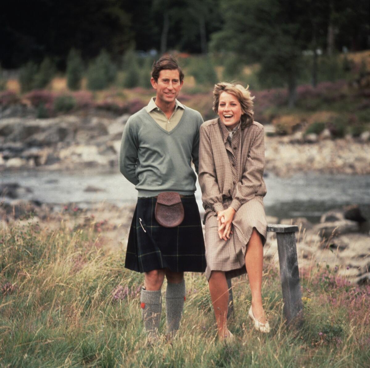 King Charles III and Princess Diana pose for a photo on their honeymoon in 1981 at Balmoral Castle in Scotland.