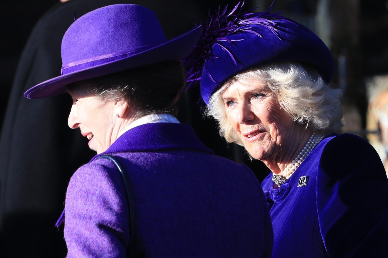 Princess Anne and Queen Camilla chat during a royal engagement. 