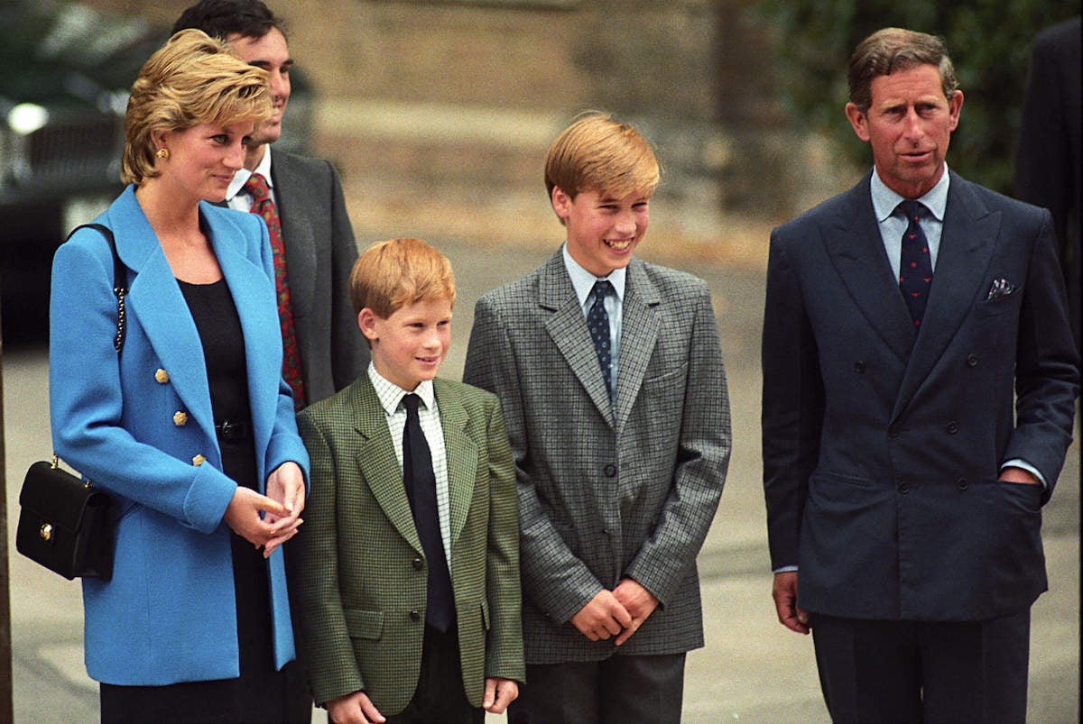 Prince Harry, who spoke to King Charles' butler after Princess Diana's funeral, with Prince William, King Charles, and Princess Diana