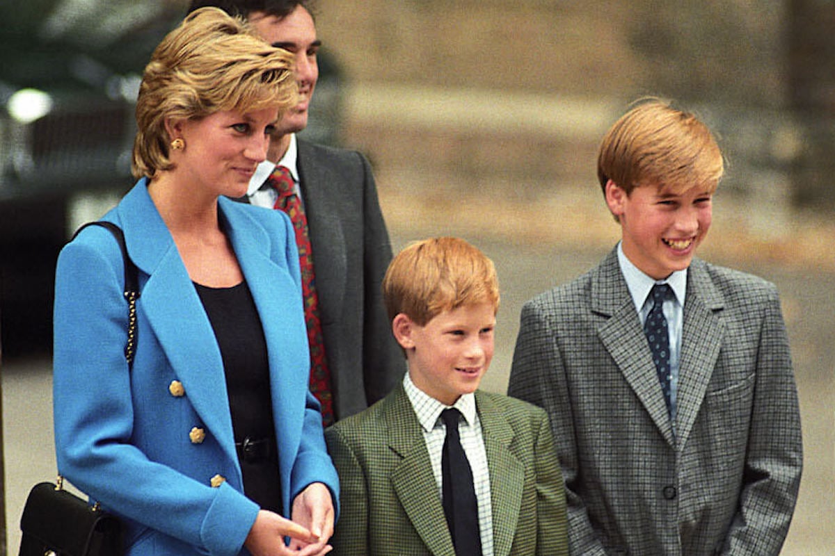 Princess Diana, whose depiction of her death in 'The Crown' Season 6 creates a 'no-win situation,' according to an expert, stands with Prince William and Prince Harry