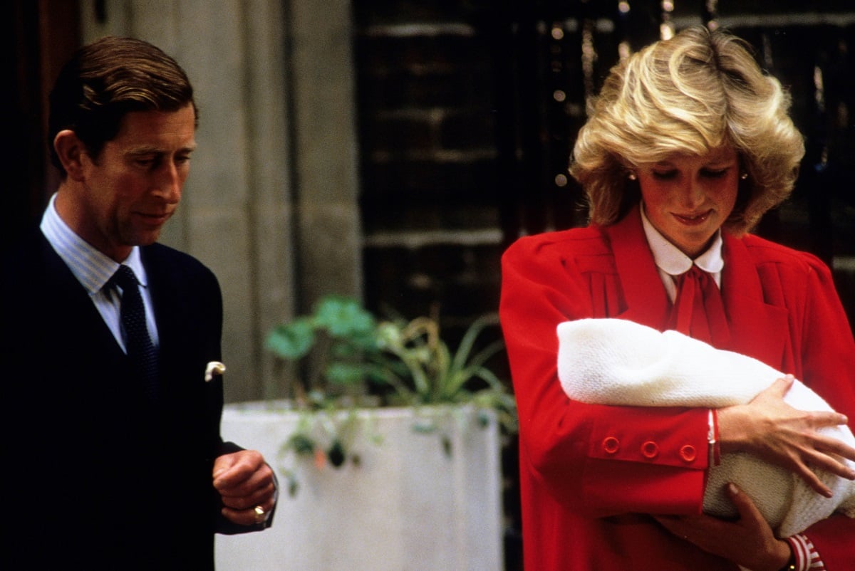 Princess Diana, who "cried herself to sleep" when Prince Harry was born, and then-Prince Charles leave St. Mary's Hospital following the birth of their second son