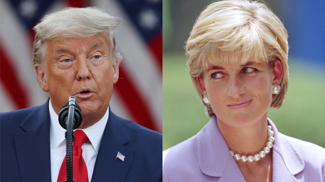 (L) Former US President Donald Trump speaks in 2020. (R) Princess Diana photographed in 1997.