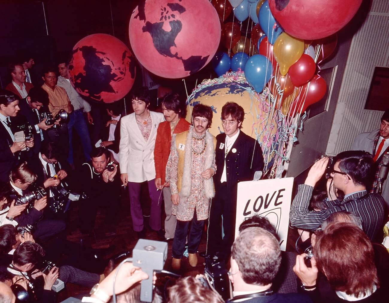 The Beatles during the launch of 'All You Need Is Love' in 1967.