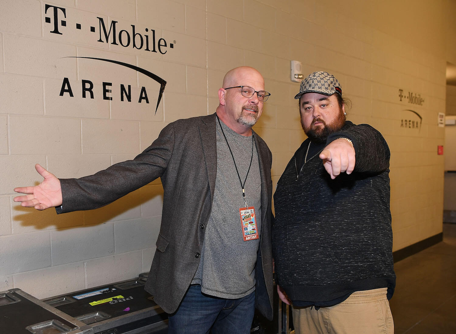 Rick Harrison and Chumlee Russell from 'Pawn Stars' pointing at the camera