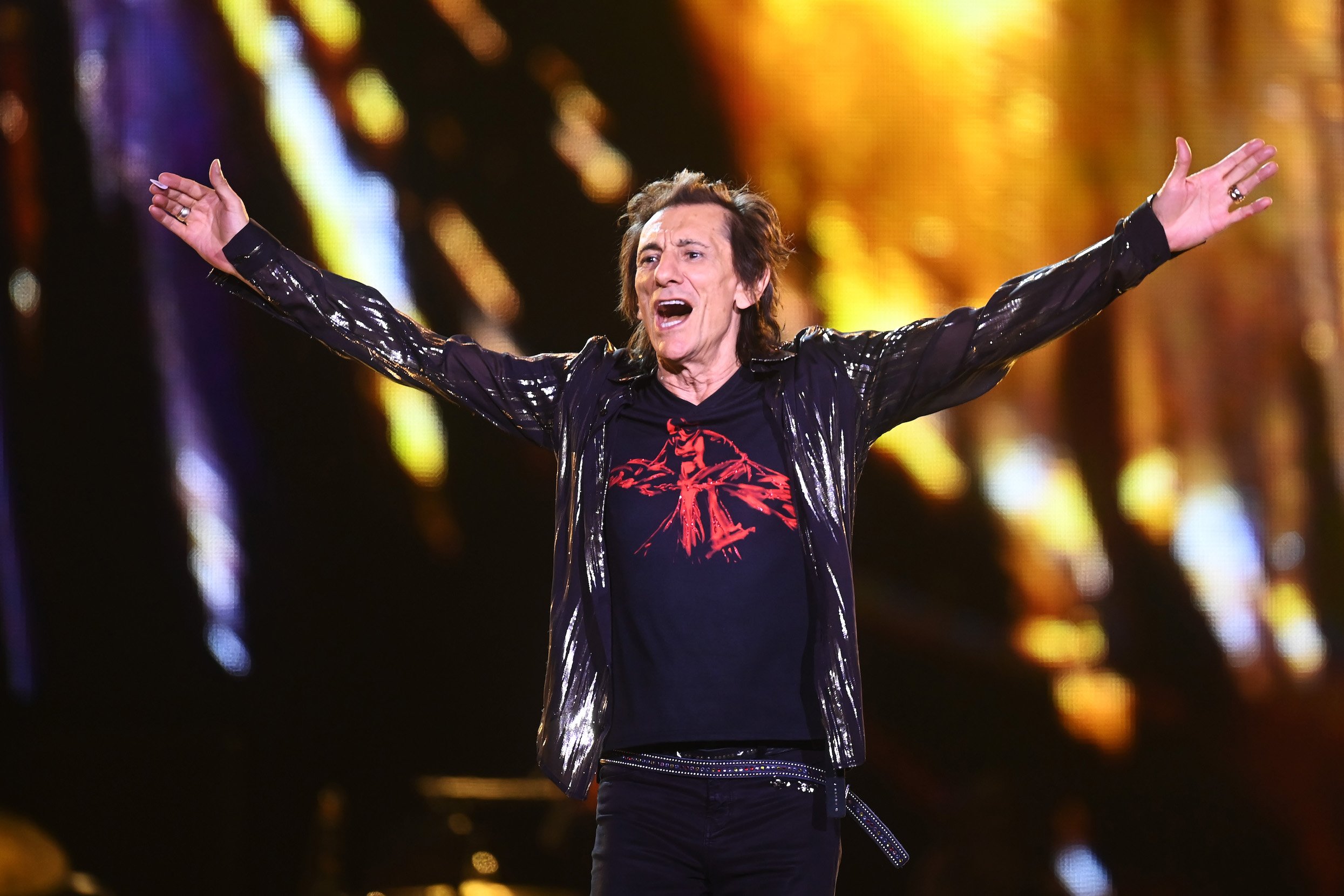 Ronnie Wood performs with The Rolling Stones in Madrid