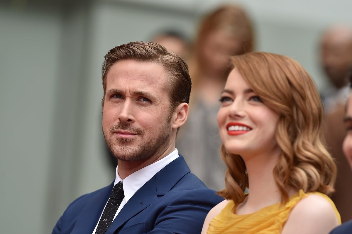 Emma Stone and Ryan Gosling at a hand and footprint ceremony.